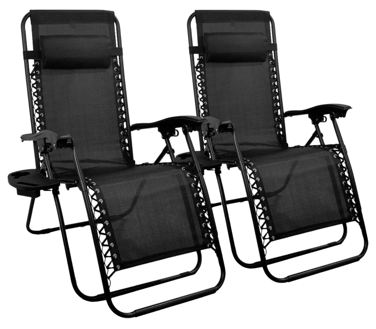 Комплект садовый шезлонг Zero Gravity с подстаканником 4Points Flex до 120 кг 2 шт. Черный (DA-4PFBX2)