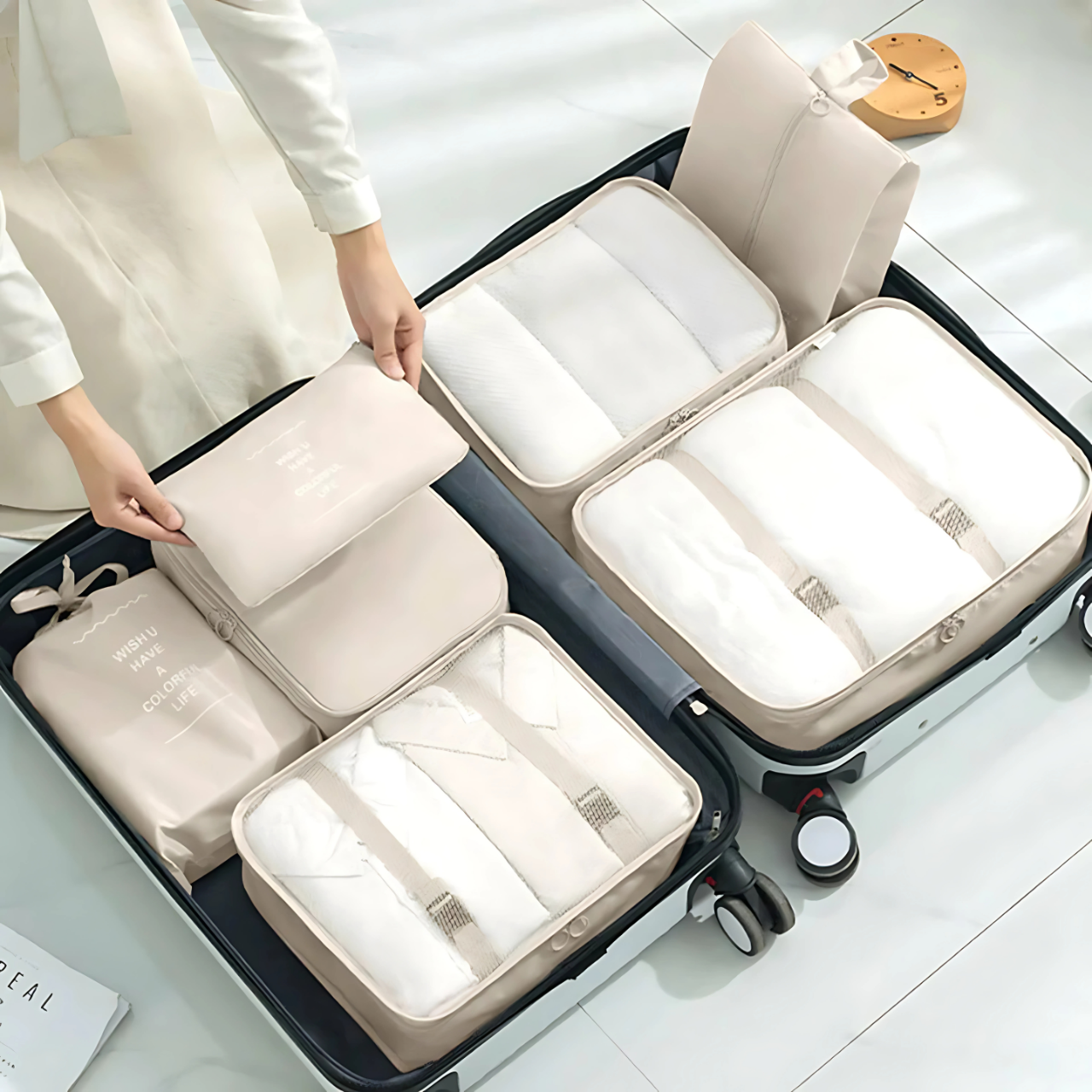 Набір дорожніх органайзерів для перевезення і зберігання речей 7в1 Бежевий (3222283784) - фото 7 Набір дорожніх органайзерів для перевезення і зберігання речей 7в1 Бежевий (3222283784) - фото 7