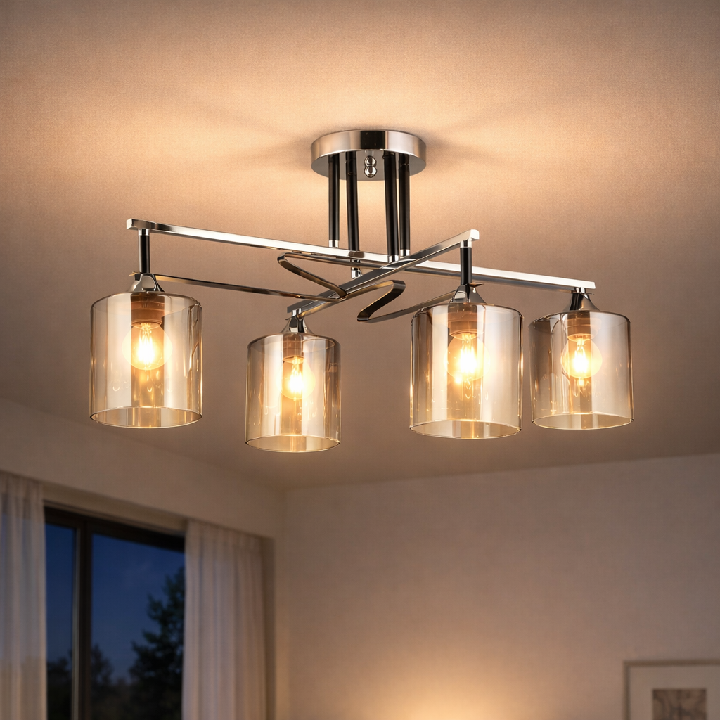 Люстра Sirius со стеклянными плафонами под четыре лампы Е27 Черный/Хром (B A4057/4 CH+BK)