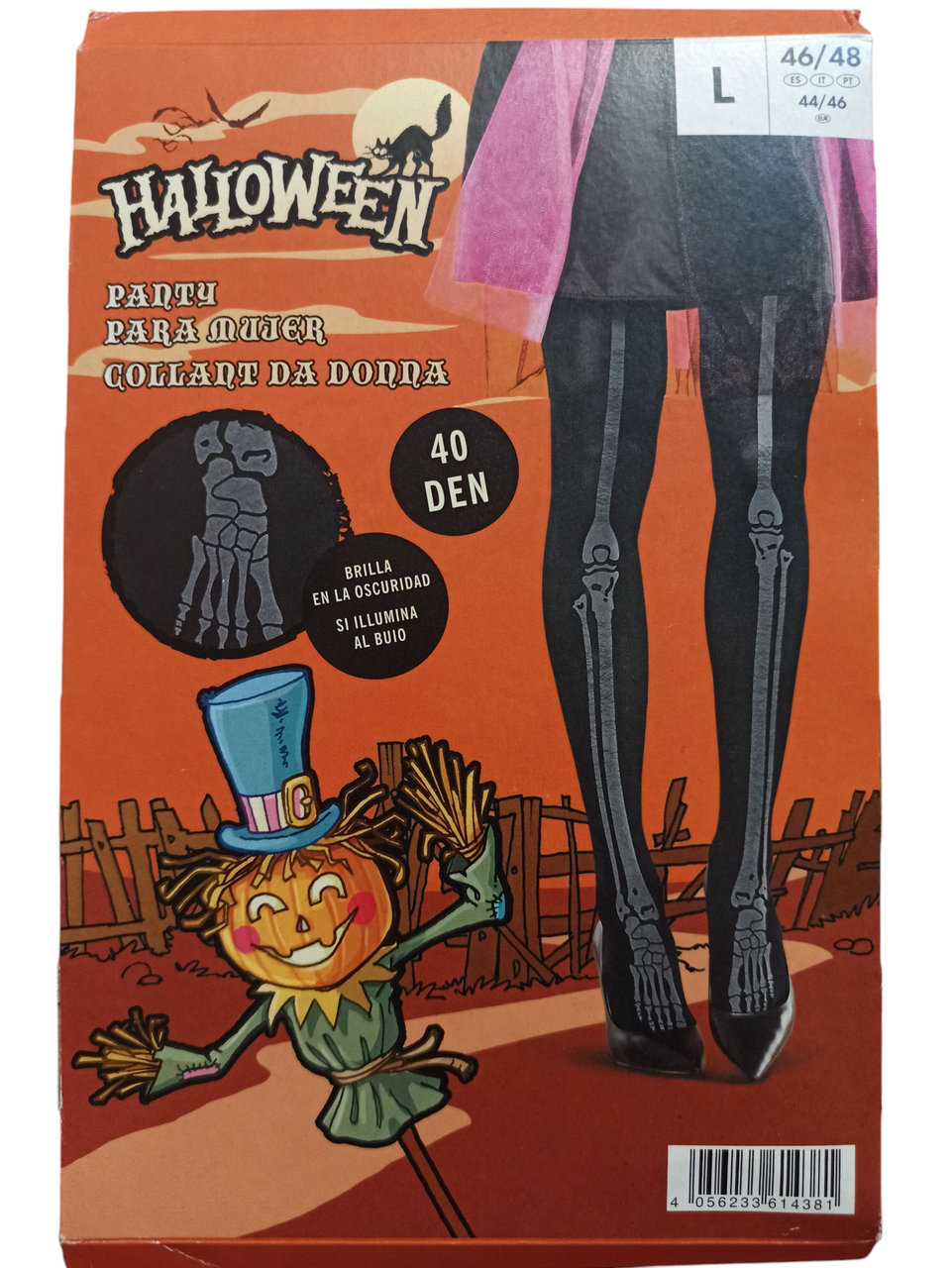 Колготки Скелет на Хэллоуин принт светятся в темноте 40 ден L р. 46-48 Черный (L0508)