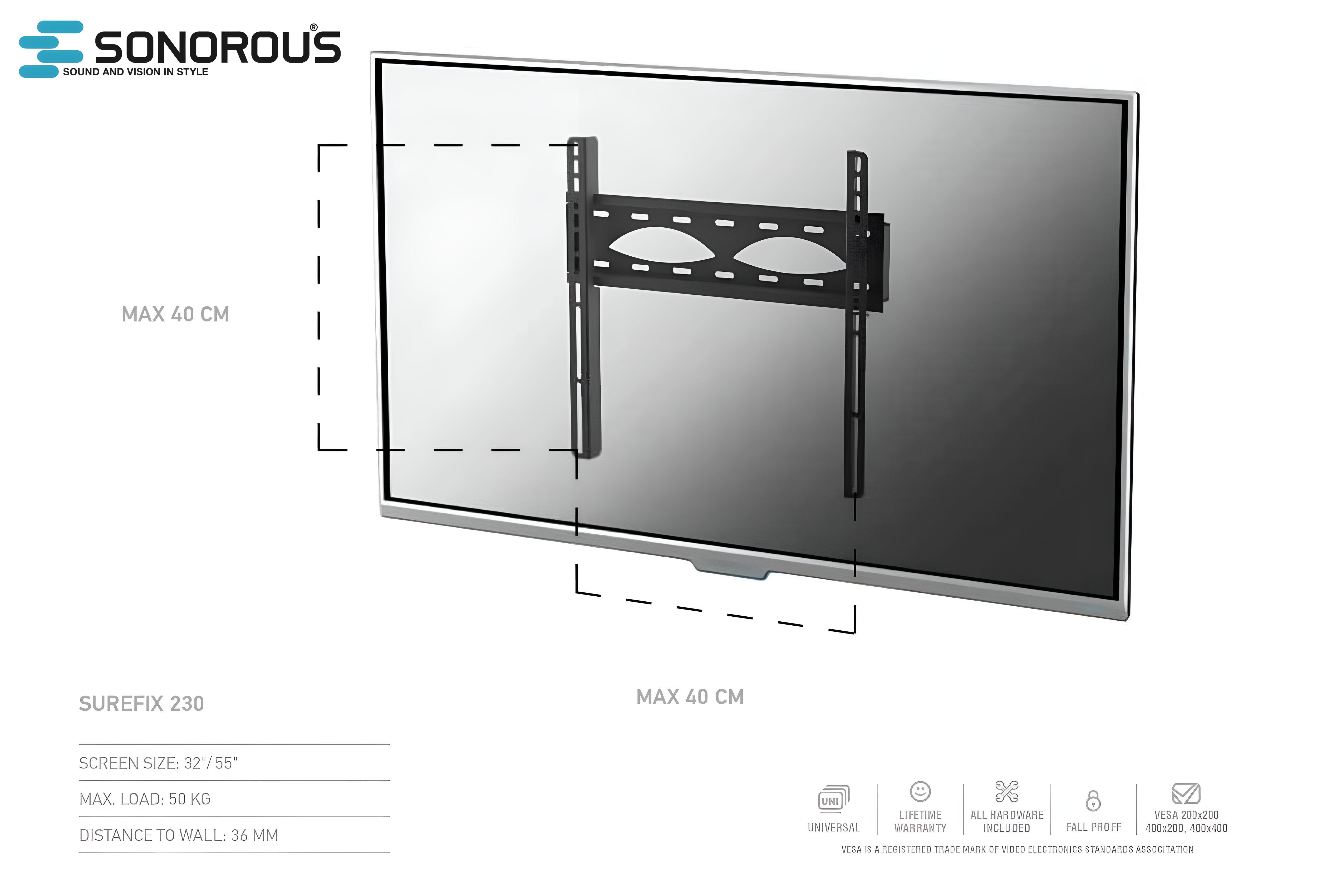 Кронштейн для телевізора Sonorous SUREFIX 230 Фіксований 32"-55"/50 кг (0230) - фото 2