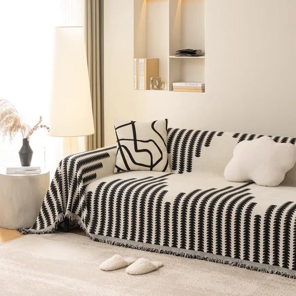 Плед покрывало на диван и кровать для мягкой мебели с узором 180х230 см Бело-черный - фото 2