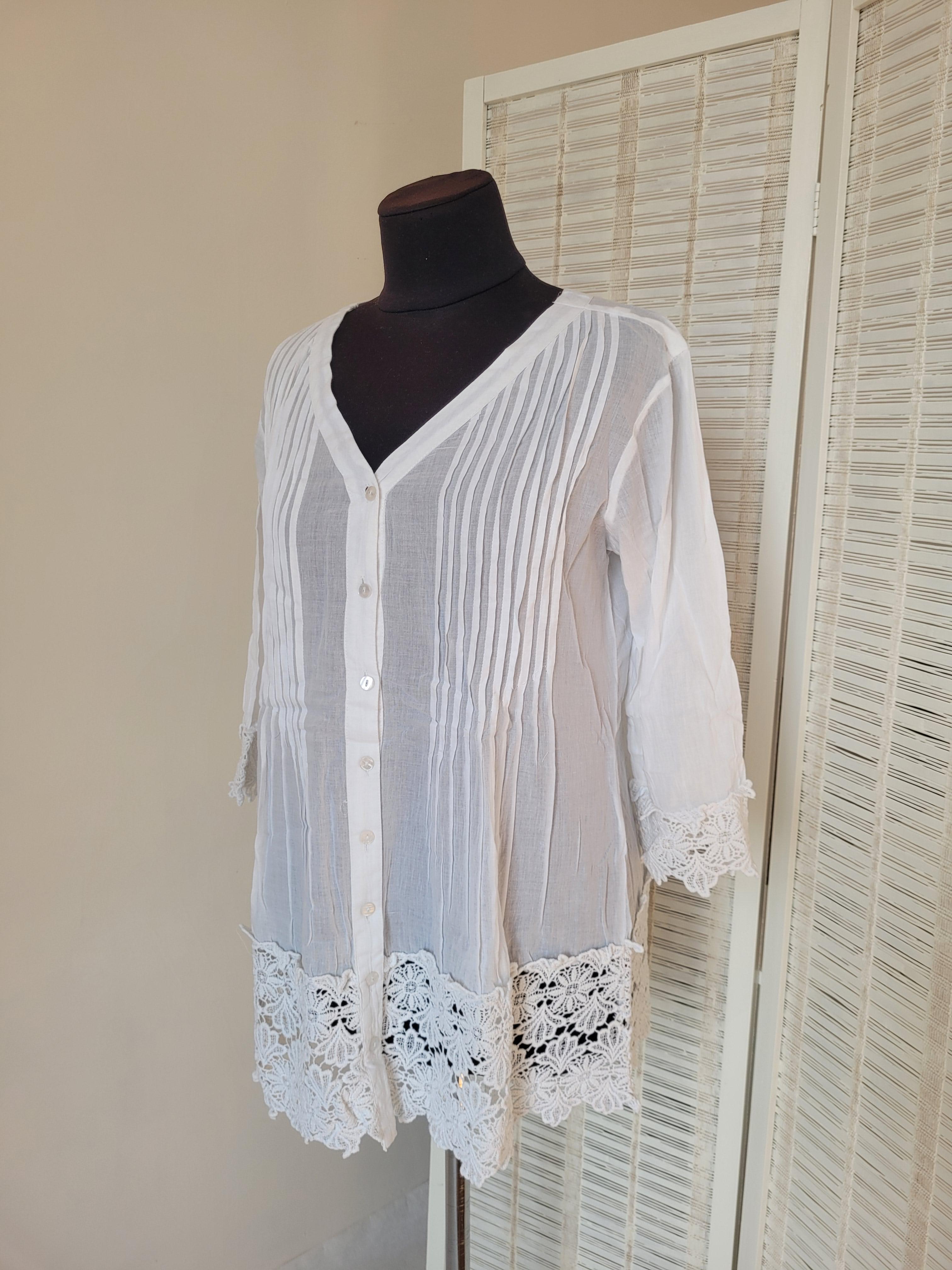 Туніка-сорочка жіноча літня з мереживом на гудзиках XXL Білий - фото 2 Туніка-сорочка жіноча літня з мереживом на гудзиках XXL Білий - фото 2