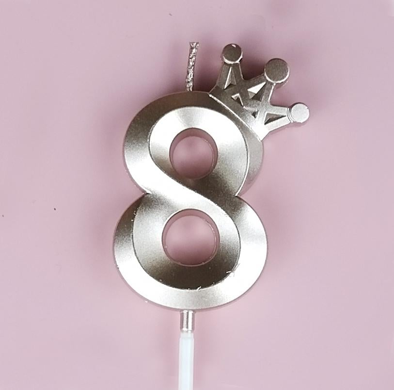 Свічка для торта цифра "8" з короною Рожево-золотий (16535)