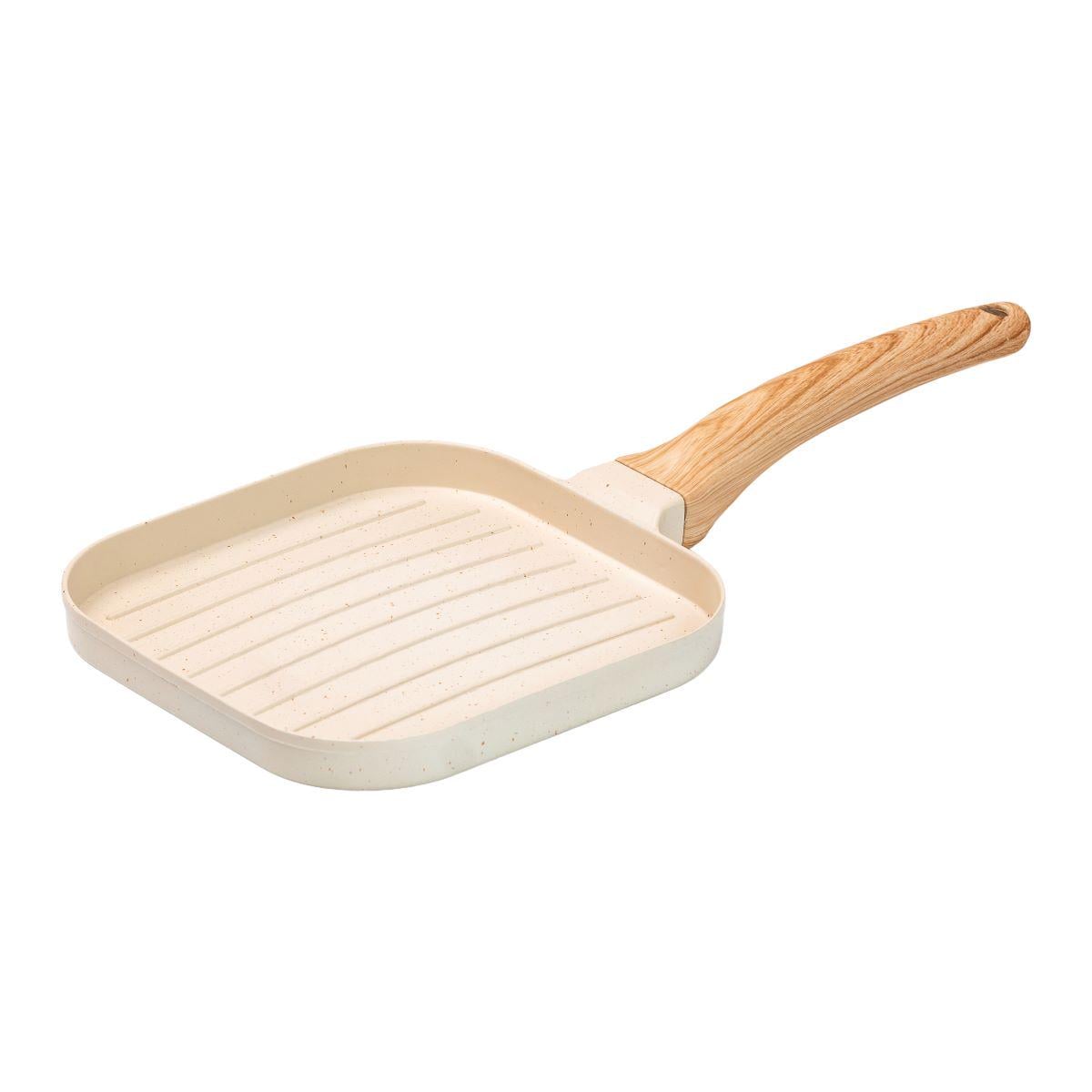 Сковорода гриль квадратная рифленая с гранитным покрытием 18х18 см. Бежевый (HP39568W)