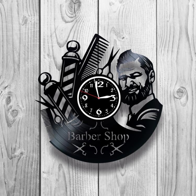 Годинник настінний Барбершоп 0052 з вінилової платівки