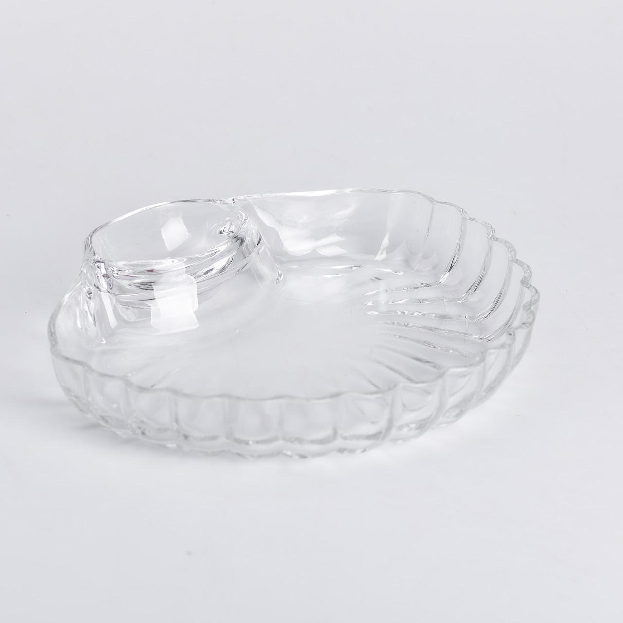 Блюдо для закусок фігурне із соусником 21х19х3 см Прозорий (HP-YH-58) - фото 4