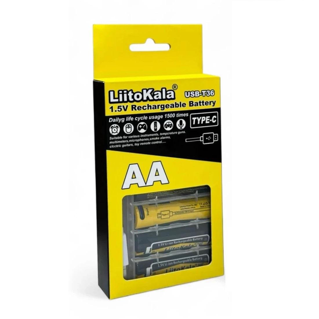 Батарейки акумуляторні LiitoKala T36 AA з роз'ємом USB Type-C 1,5V 3600 mWh 4 шт. з кабелем для заряджання (136454)