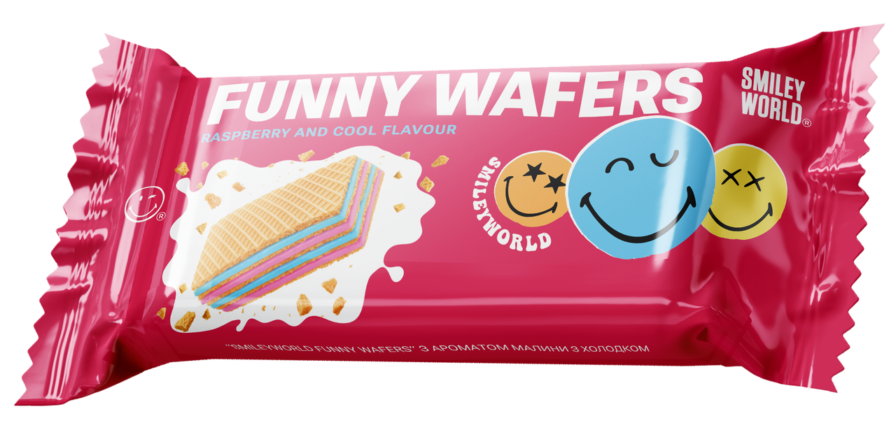 Вафли с начинкой SmileyWorld FUNNY WAFERS с ароматом малины с холодком 400 г (214522)