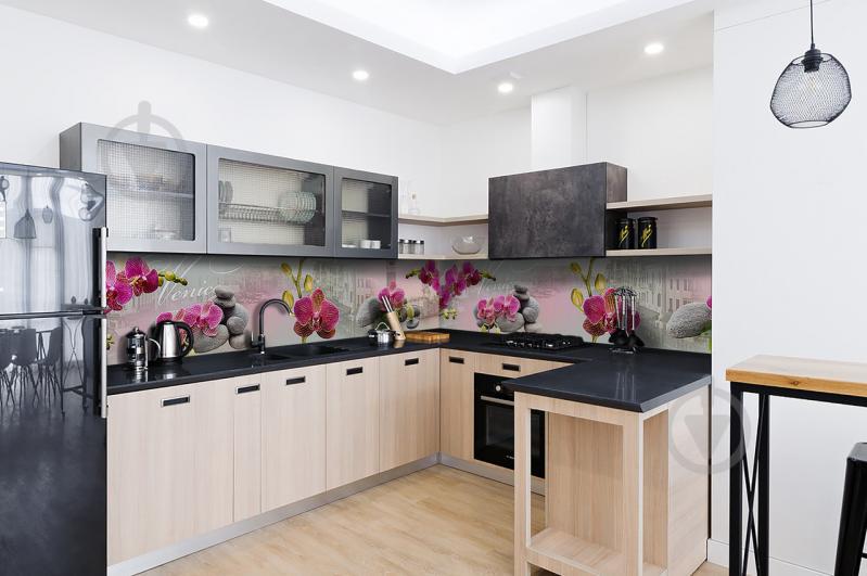 Скинали на кухню Zatarga «Венеция Орхидеи» 600х2500 мм виниловая 3Д наклейка кухонный фартук самоклеящаяся Z180772