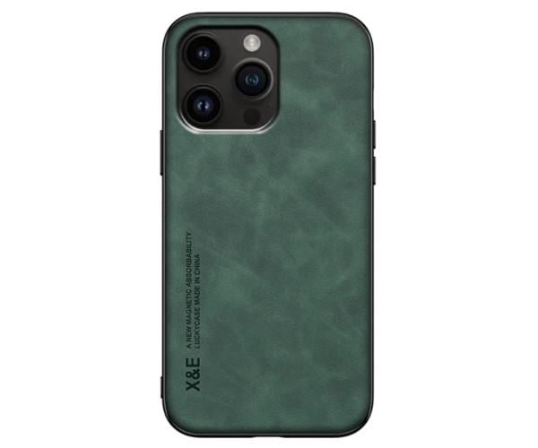 Кожаный чехол - накладка X&E для iPhone 16 Pro Max с металлической вставкой Зеленый