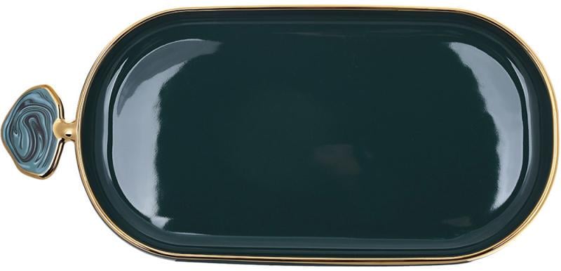 Блюдо с декоративной ручкой Gold Line 36х16,5 см Зеленый (32329498) - фото 1 Блюдо с декоративной ручкой Gold Line 36х16,5 см Зеленый (32329498) - фото 1