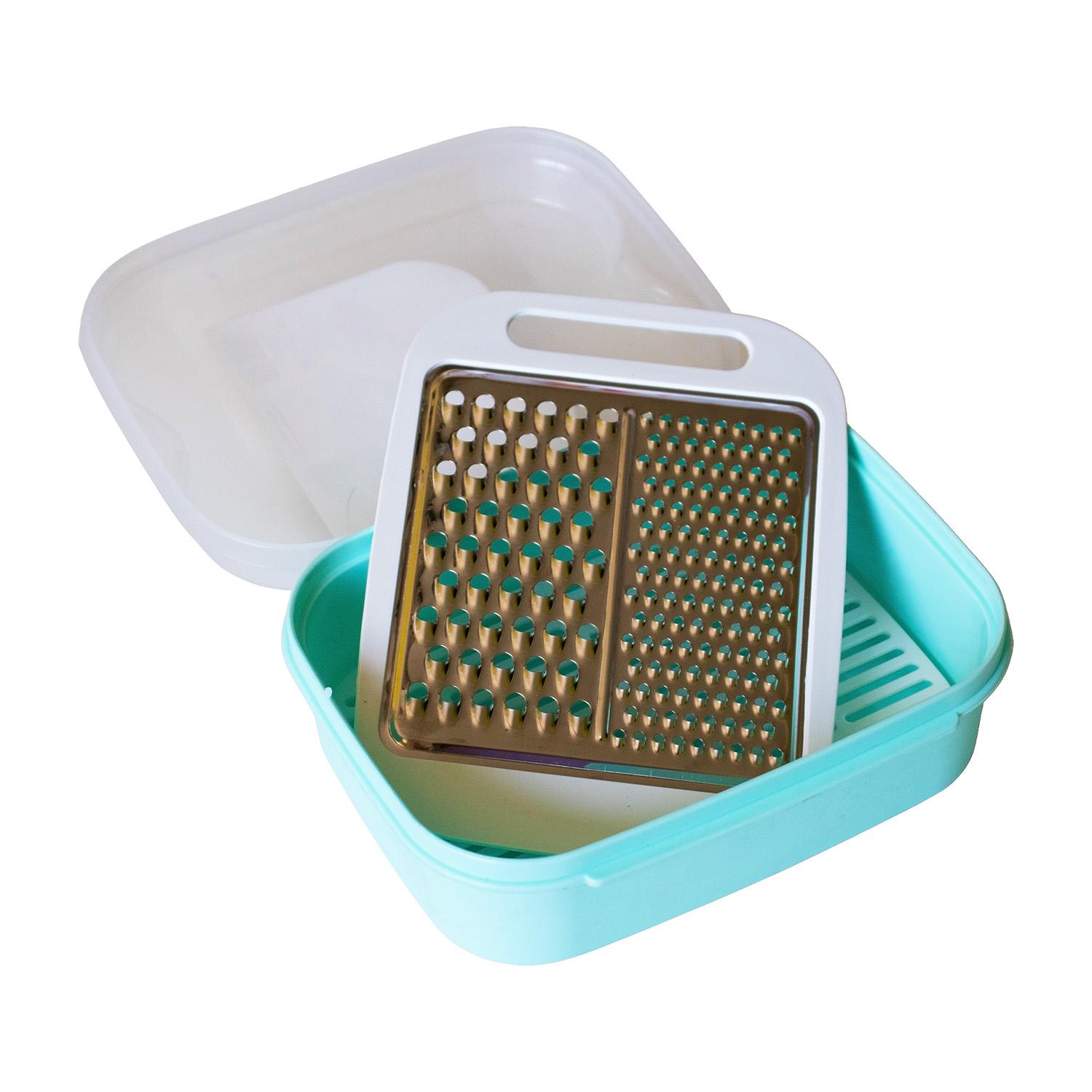 Тертка для кухні Gondol Plastic з контейнером та кришкою 21х17х7,5 см Блакитний (85315) - фото 6
