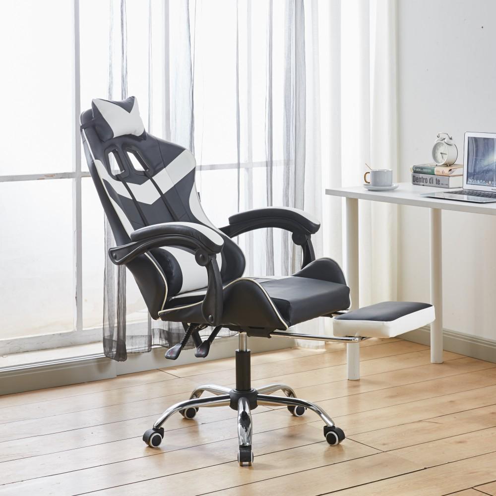 Крісло ігрове Bonro з підставкою для ніг до 150 кг Чорний/Білий (18141892)