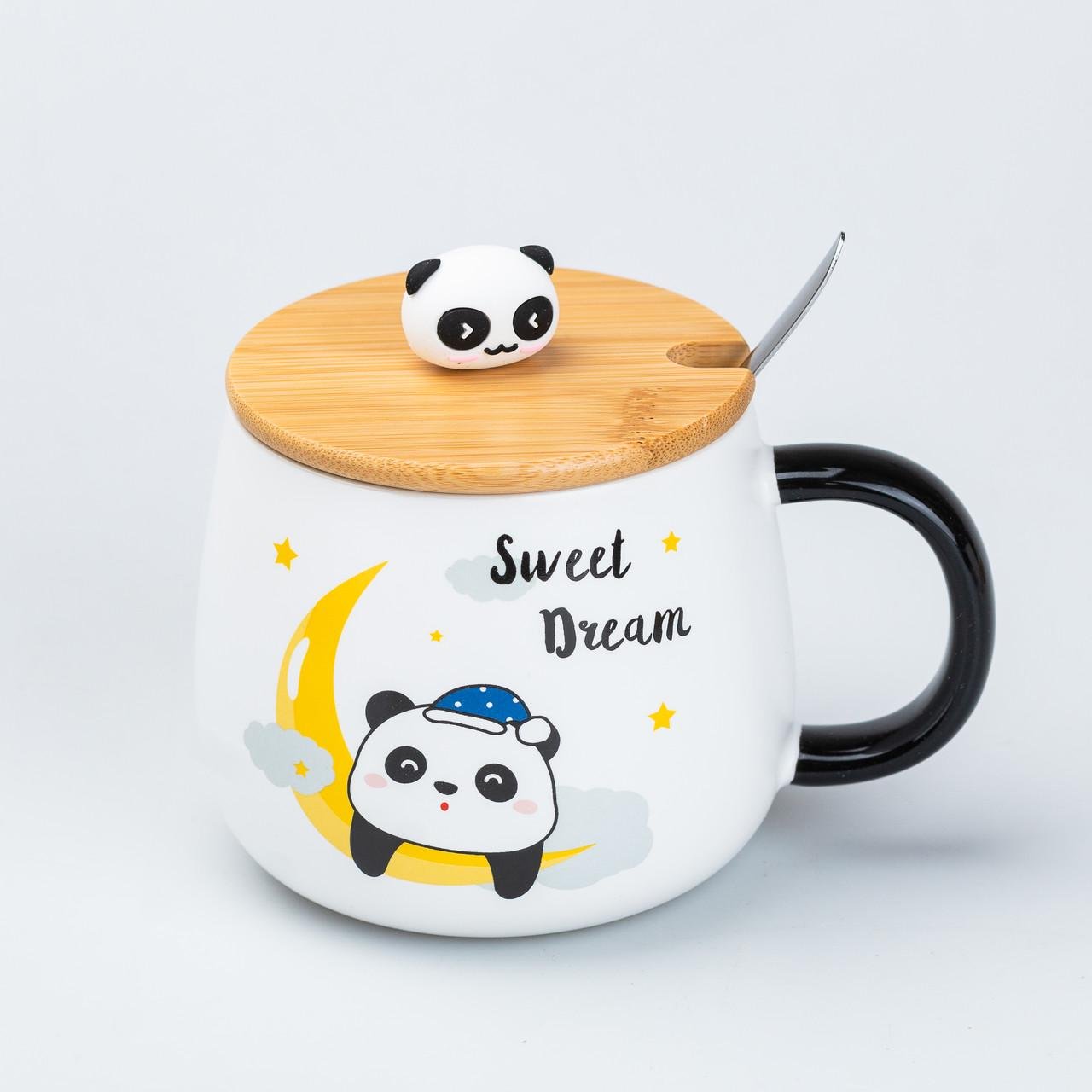 Кружка керамическая Panda Sweet dream с крышкой и ложкой 450 мл (HP7203M) - фото 1