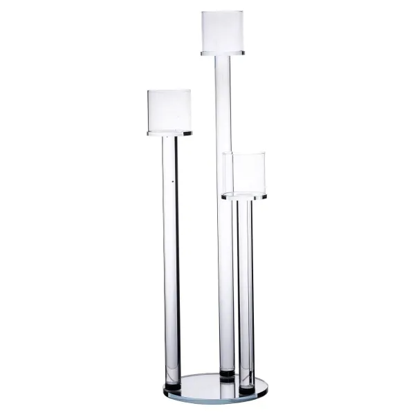 Подсвечник стеклянный на 3 свечи с круглым основанием 57 см Прозрачный