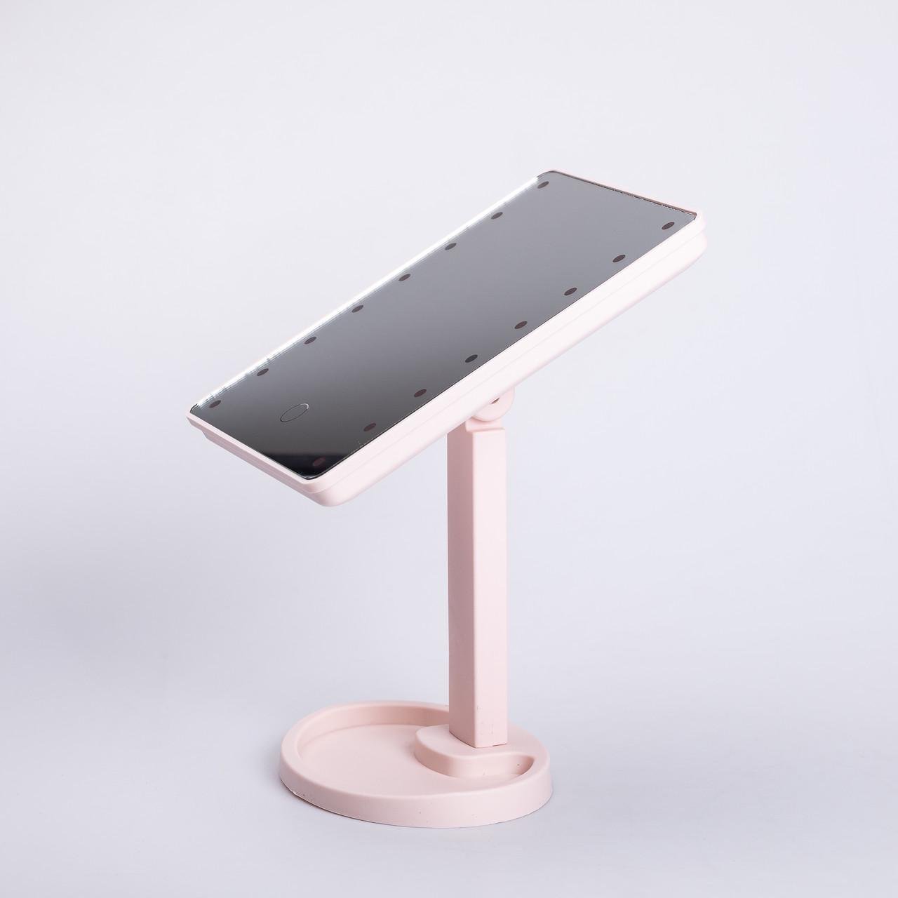 Дзеркало настільне косметичне для макіяжу 16 LED 21х16 см Рожевий (6878) - фото 5 Дзеркало настільне косметичне для макіяжу 16 LED 21х16 см Рожевий (6878) - фото 5