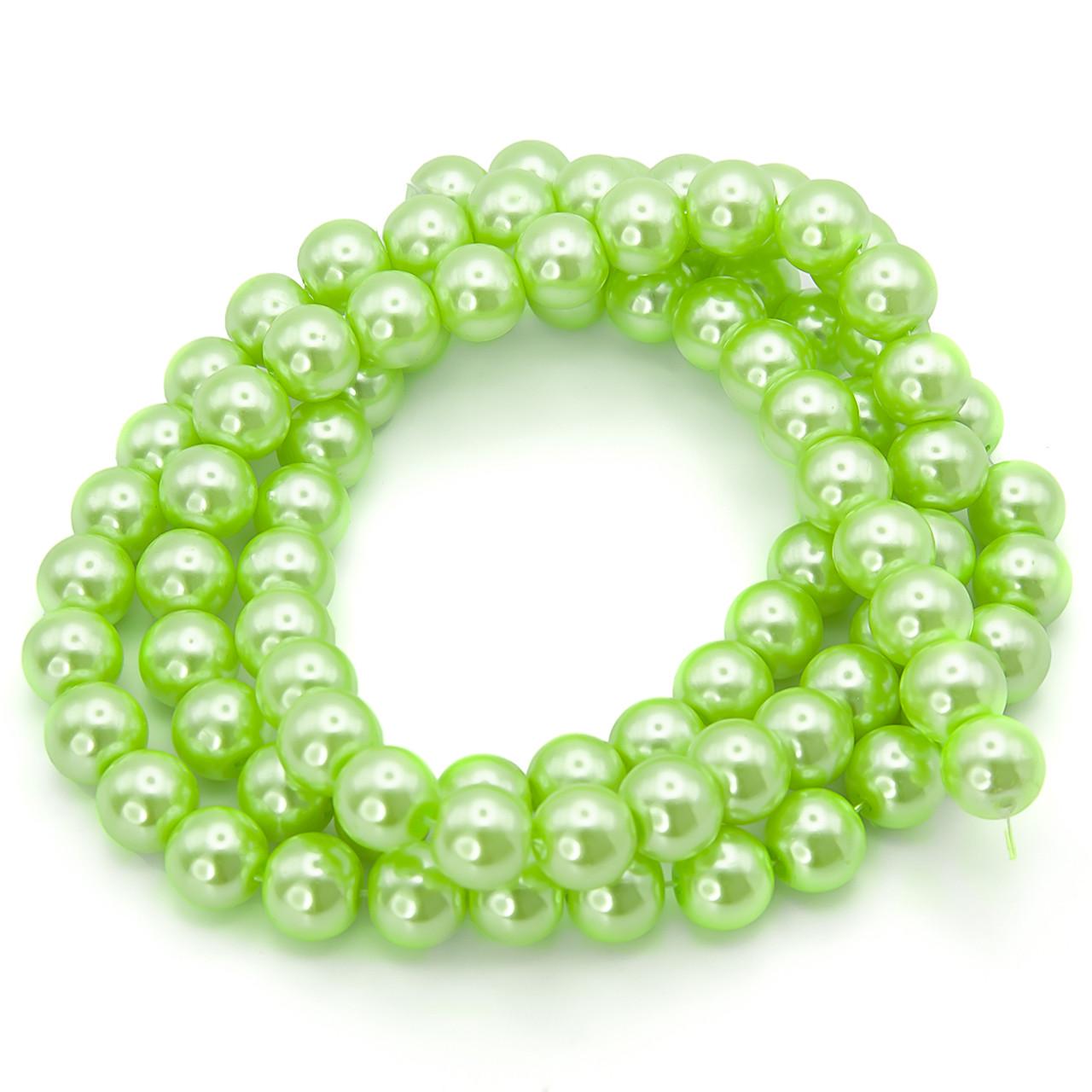 Бусины стеклянные на нитке под жемчуг 8 мм 80 см 105 шт. Салатовый (БЖ0008ш07)