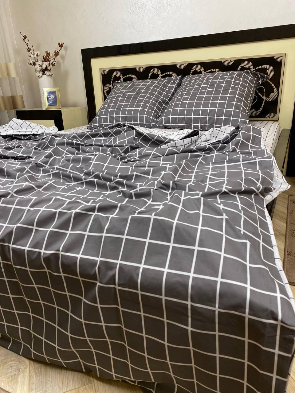 Комплект постільної білизни В клітинку 200х220 см євро бавовняний 70х70 см Сірий з білим - фото 4 Комплект постільної білизни В клітинку 200х220 см євро бавовняний 70х70 см Сірий з білим - фото 4