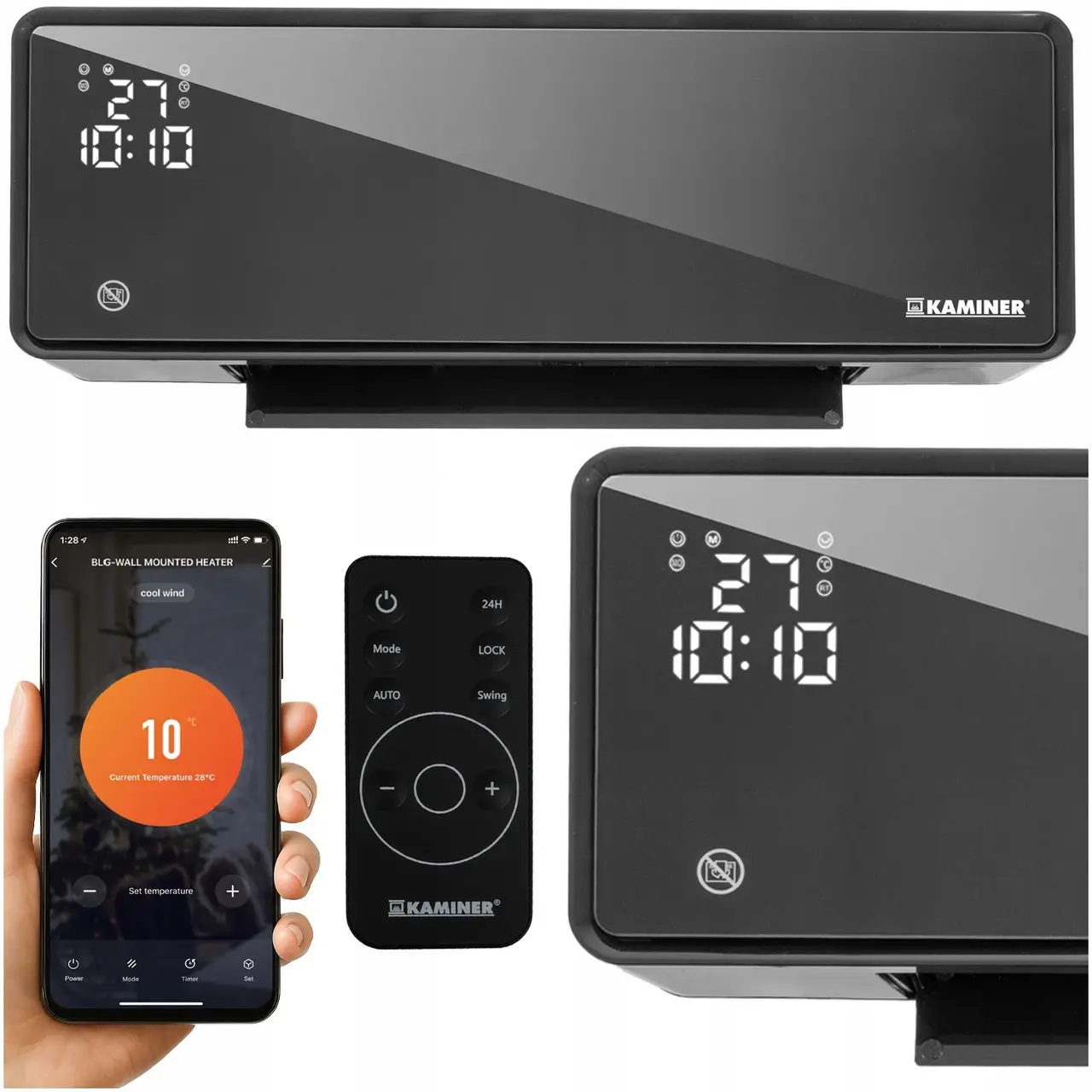 Нагрівач-повітряна завіса KAMINER 26399 Wi-Fi настінний пульт ДК 2000 Вт Black (26399) - фото 8