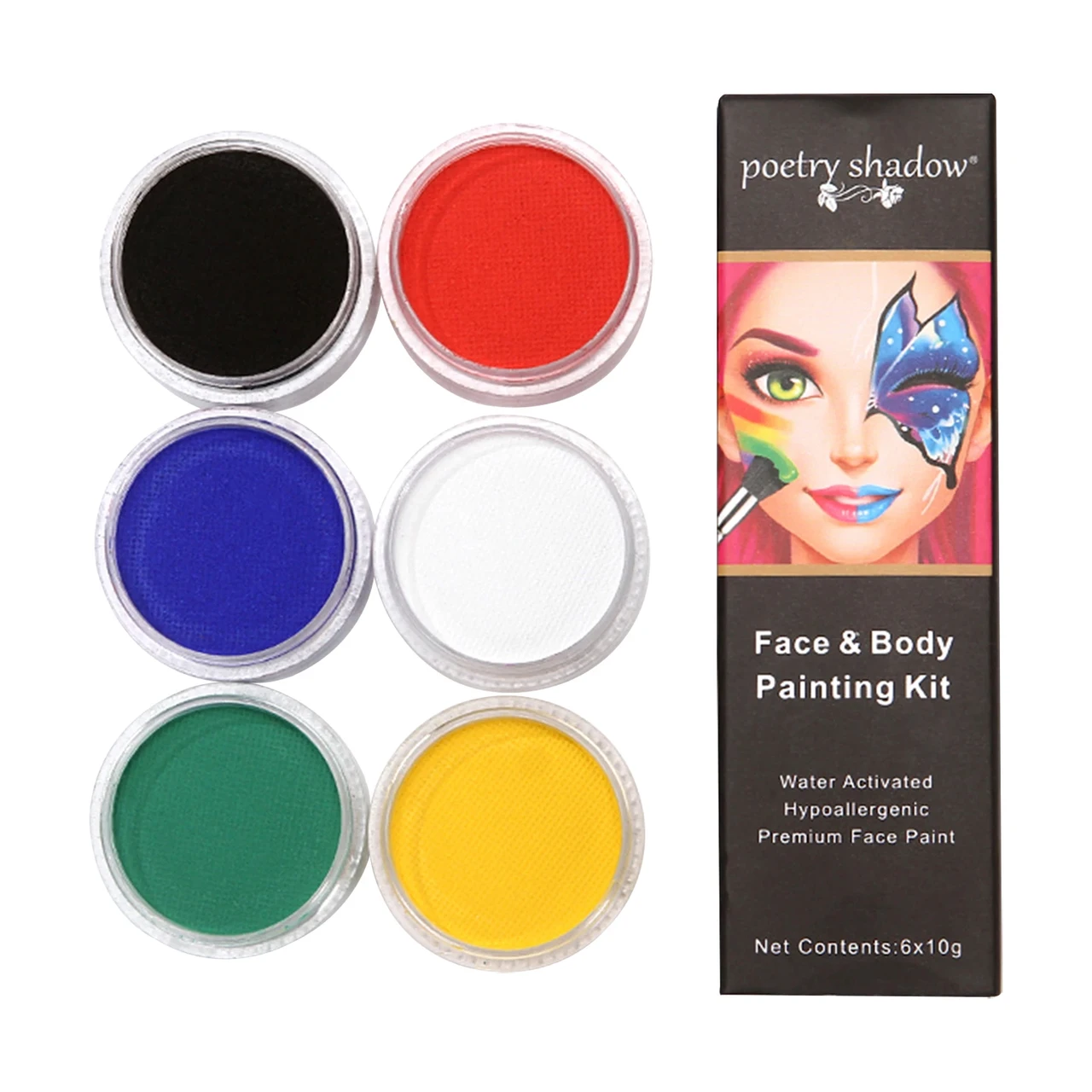 Краски для лица и тела Poetry Shadow на водной основе для вечеринок и Хэллоуина Аквагрим 6 цветов
