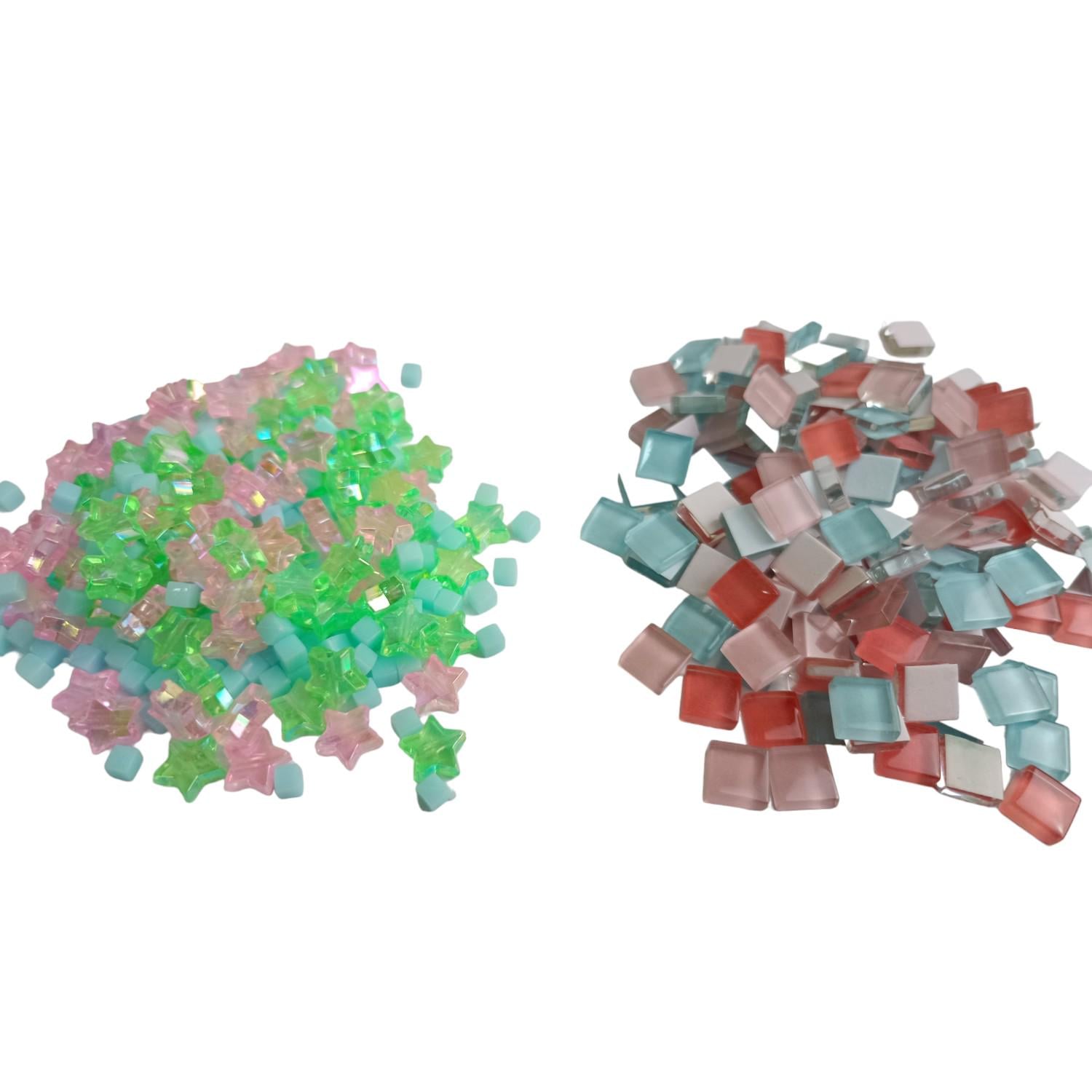 Набор кусочков мозаики стекло звездочка 4 мм 200 г 150-180 шт. Зеленый/Желтый/Оранжевый (6473)