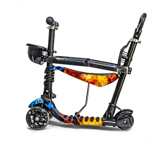 Самокат Scale Sports i-Trike 5в1 с родительской ручкой и сидением огонь-вода