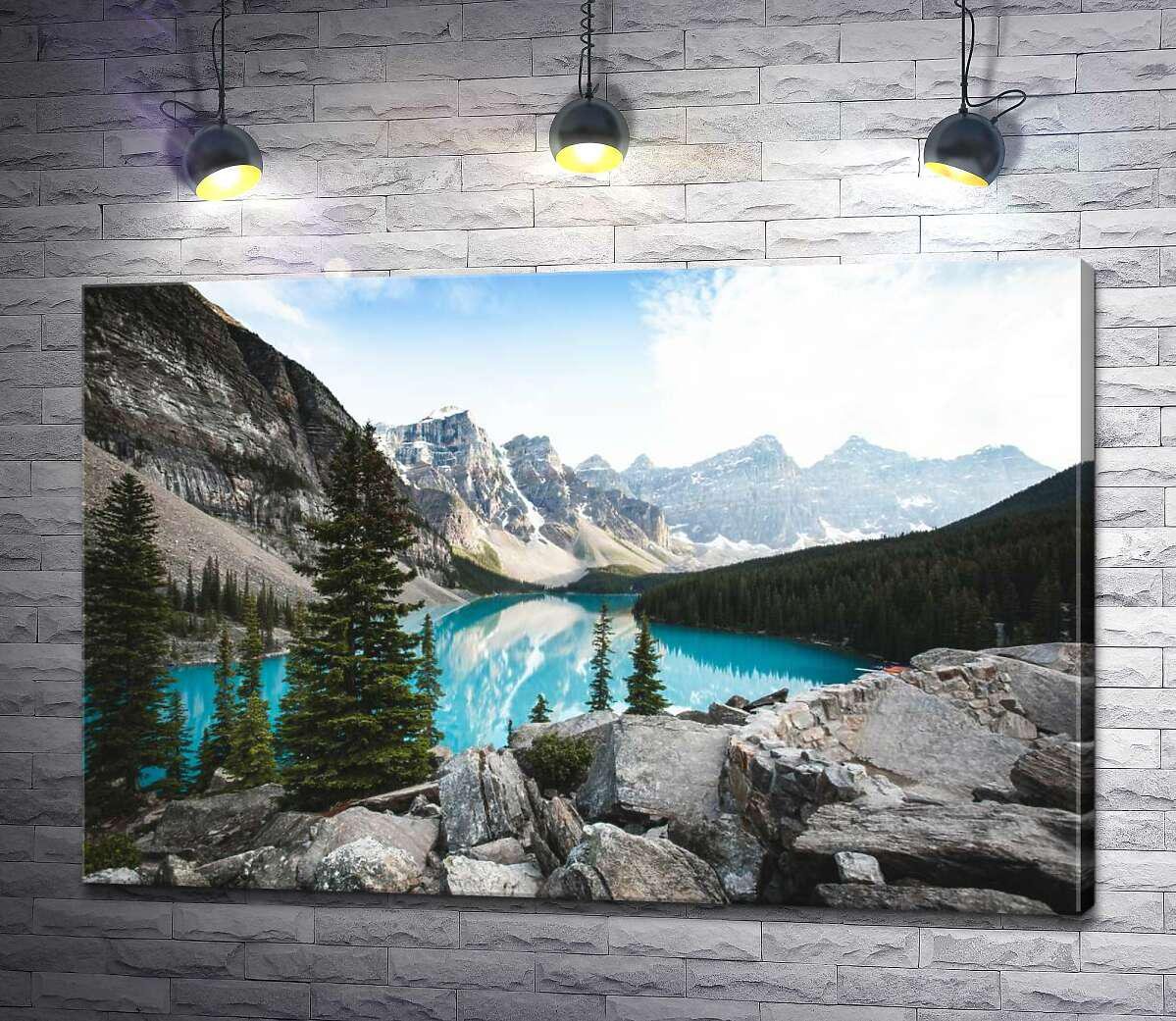 Картина ArtPoster Вид на озеро Морейн (Moraine Lake) со скалистой вершины 100x67 см Модуль №1 (000922)