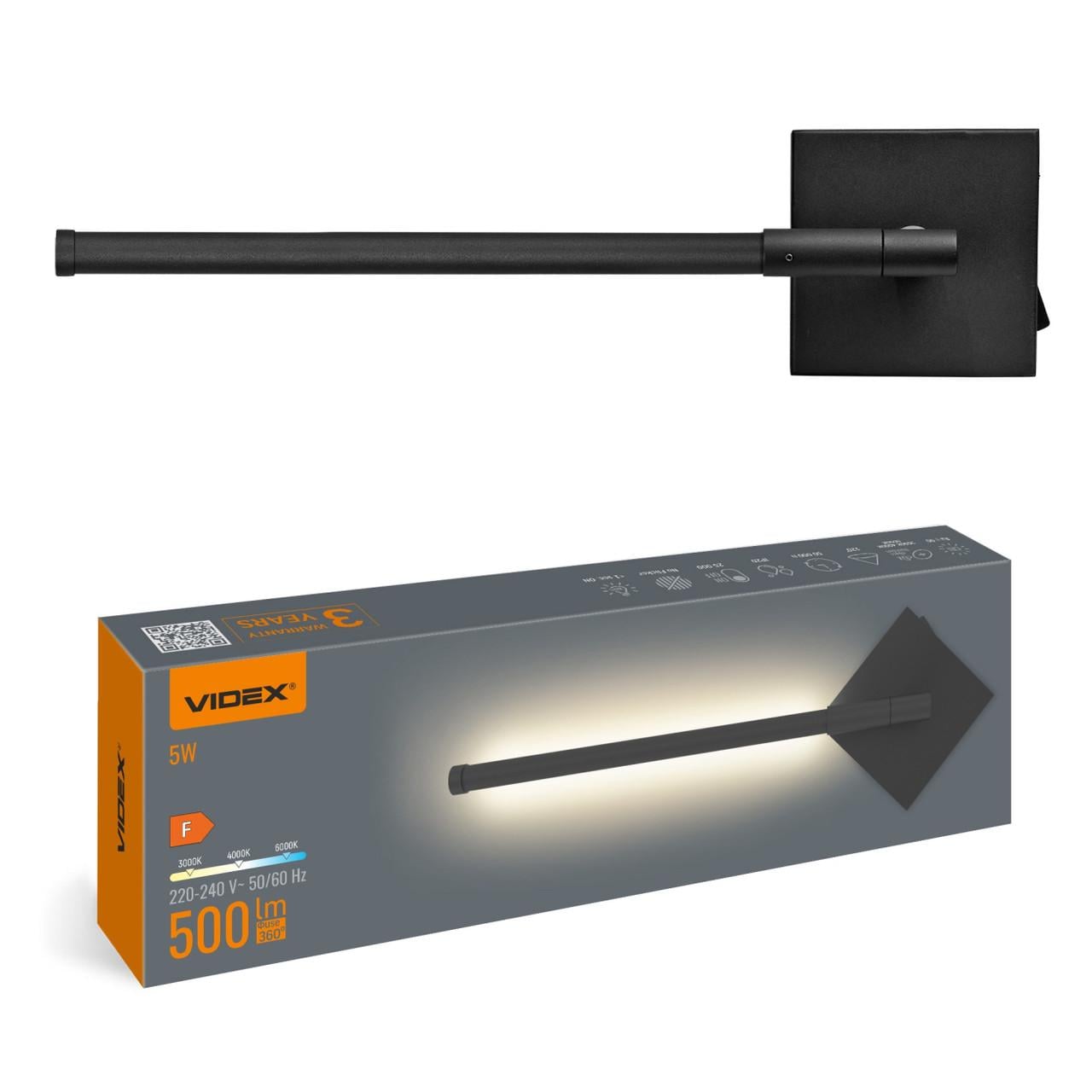 Светильник настенный VIDEX WL041 5W 3000-4000-6000K LED Black (3092363340)