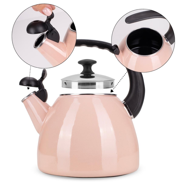Чайник со свистком Kamille KM-1040В из эмалированной стали 2,5 л Розовый (150-84-1040В) - фото 5