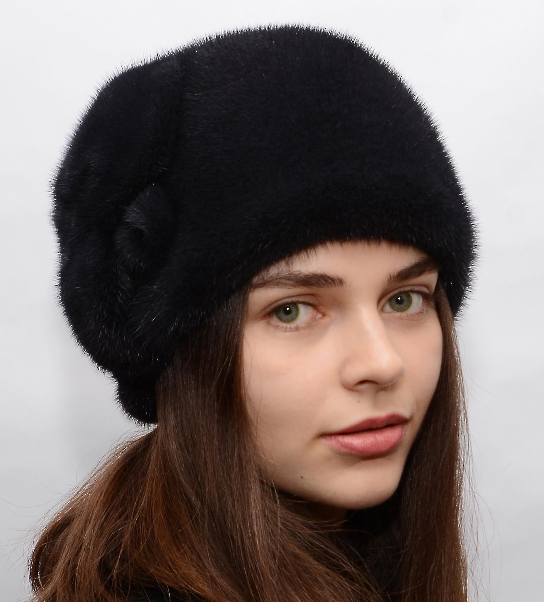 Женская кубанка Меховой стиль Шарик три листочка из натурального меха норки M-L Темный ирис (050/В)
