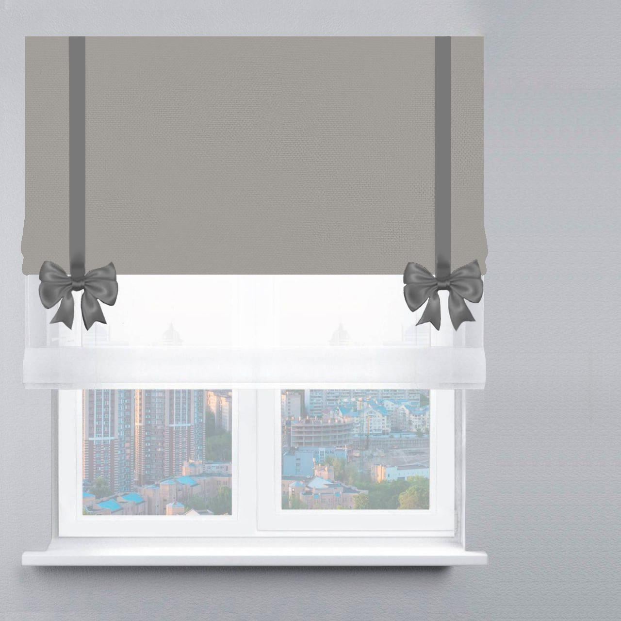 Римская штора день-ночь велюр с лентой и бантом 60х170 см Белый/Серый