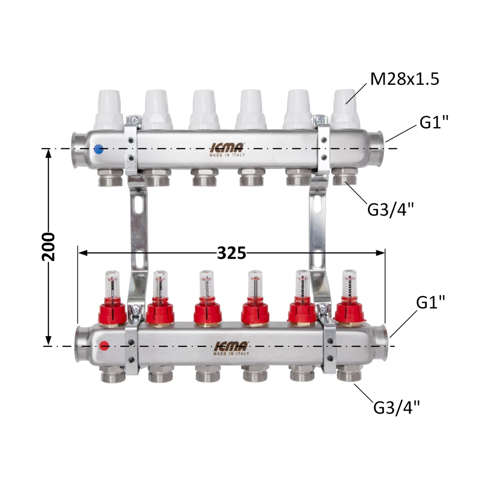 Коллектор ICMA №К073 из нержавеющей распределительный стали с расходомером 1" 6 выходов (SD00053339) - фото 8 Коллектор ICMA №К073 из нержавеющей распределительный стали с расходомером 1" 6 выходов (SD00053339) - фото 8