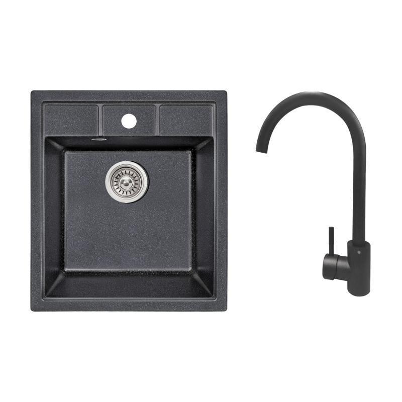 Мийка для кухні Lidz BLM-14 зі змішувачем Aria 015F k35 BLM 460х515/200 мм Чорний (24501521)