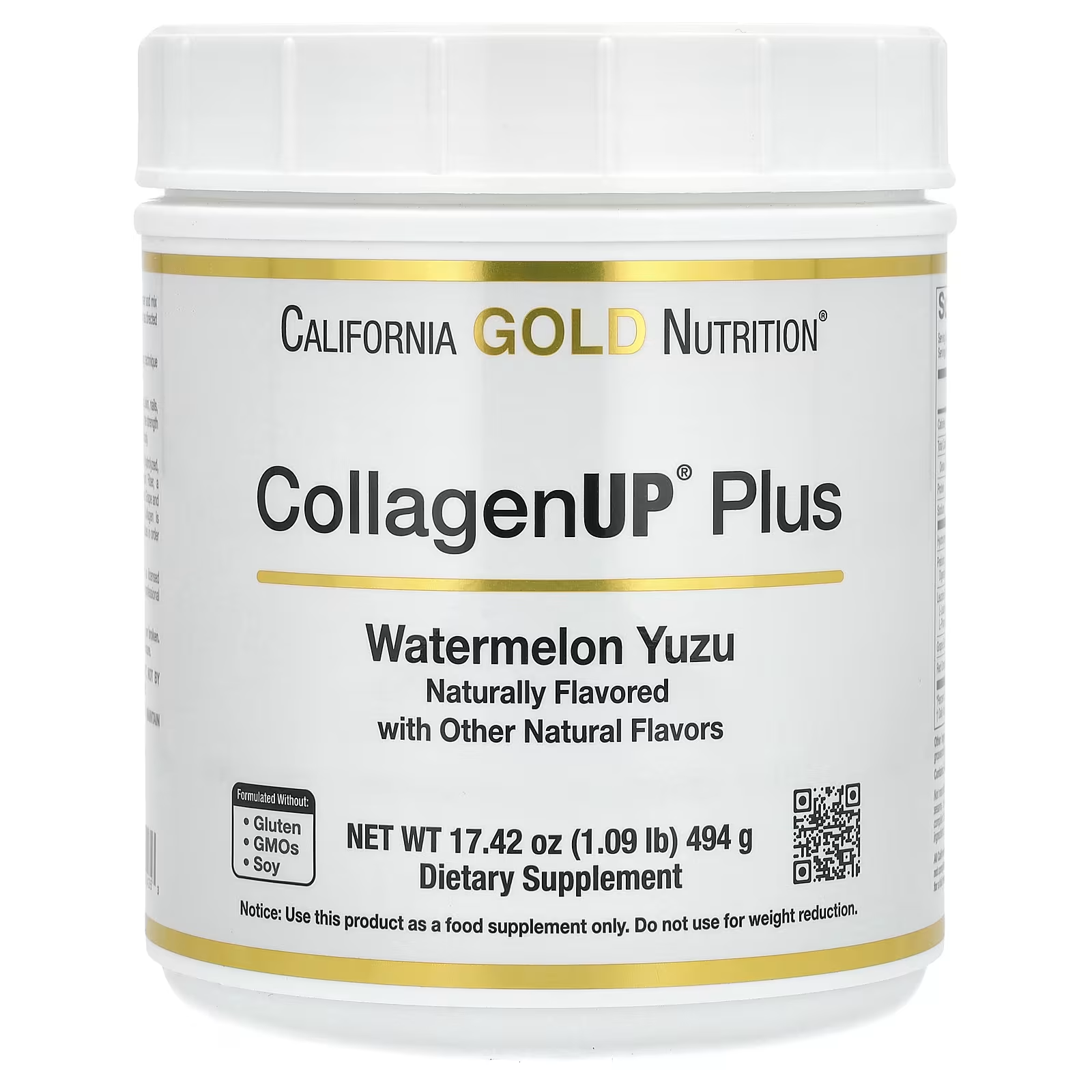Пептиды California Gold Nutrition CollagenUP Plus гидролизованного морского коллагена с клетчаткой и незаменимыми аминокислотами арбуз и юдзу 494 г