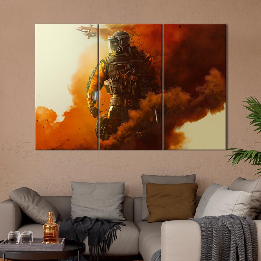 Настенний декор Оперативник на фоне самолета Tom Clancy’s Rainbow Six Осада 156x100 см (A183-3)