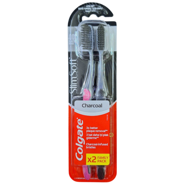 Зубная щетка Colgate Slim Soft Charcoal Древесный Уголь 1+1 шт.
