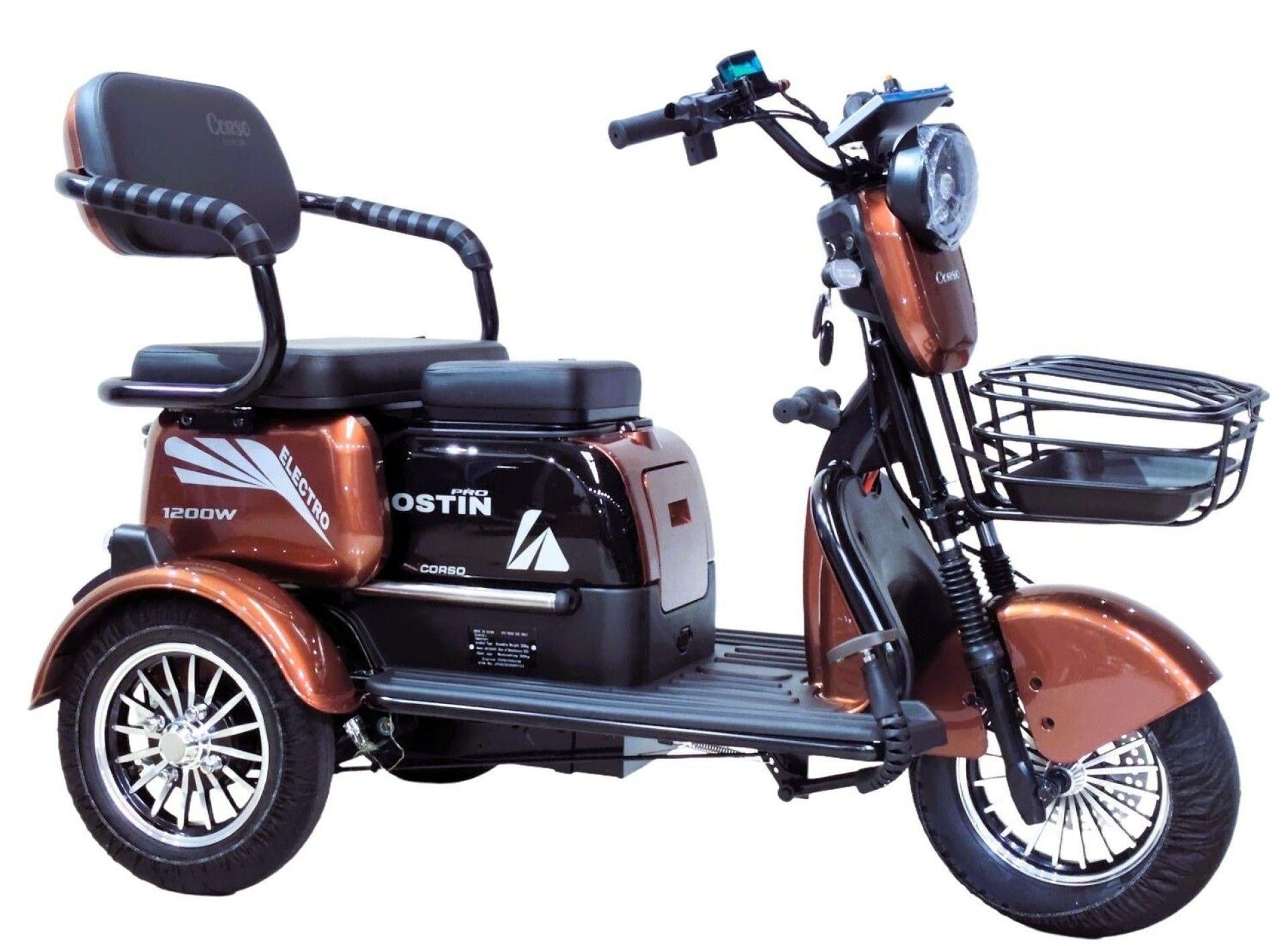 Трицикл электрический Corso Ostin PRO 1200W 72V 28Ah гидравлический тормоз Коричневый