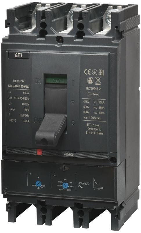 Автоматичний вимикач ETI NBS-TMD630/3S 3Р 600А 50кА (4673136)