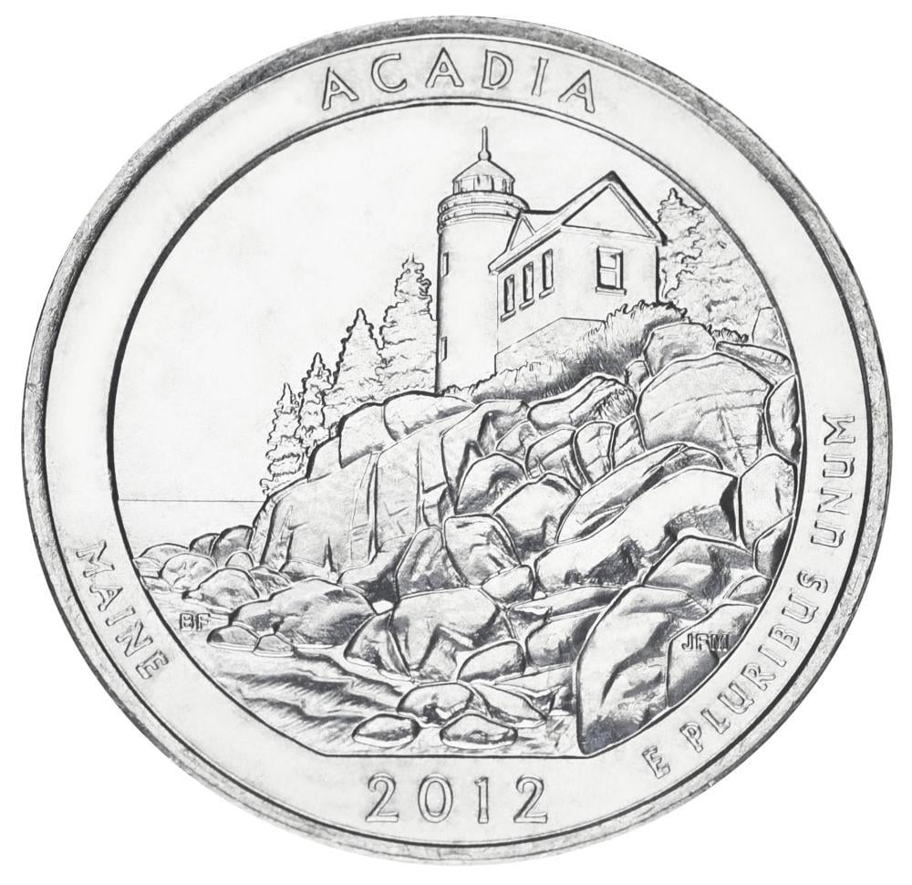 Коллекционная монета США 25 центов квотер 2012 P «Национальные парки Акадия 13-й парк» UNC KM 521