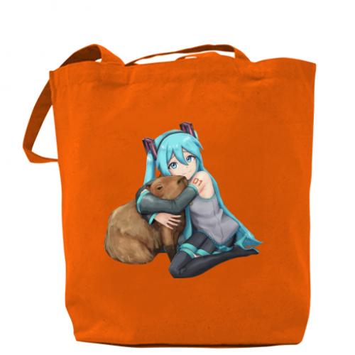 Шопер Хацуне Міку з капібарою Помаранчевий (14330893-9-186728) - фото 1