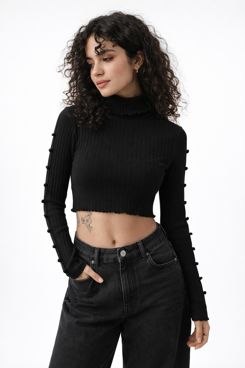 Топ женский Bershka с длинными рукавами XS Черный (1958492800)