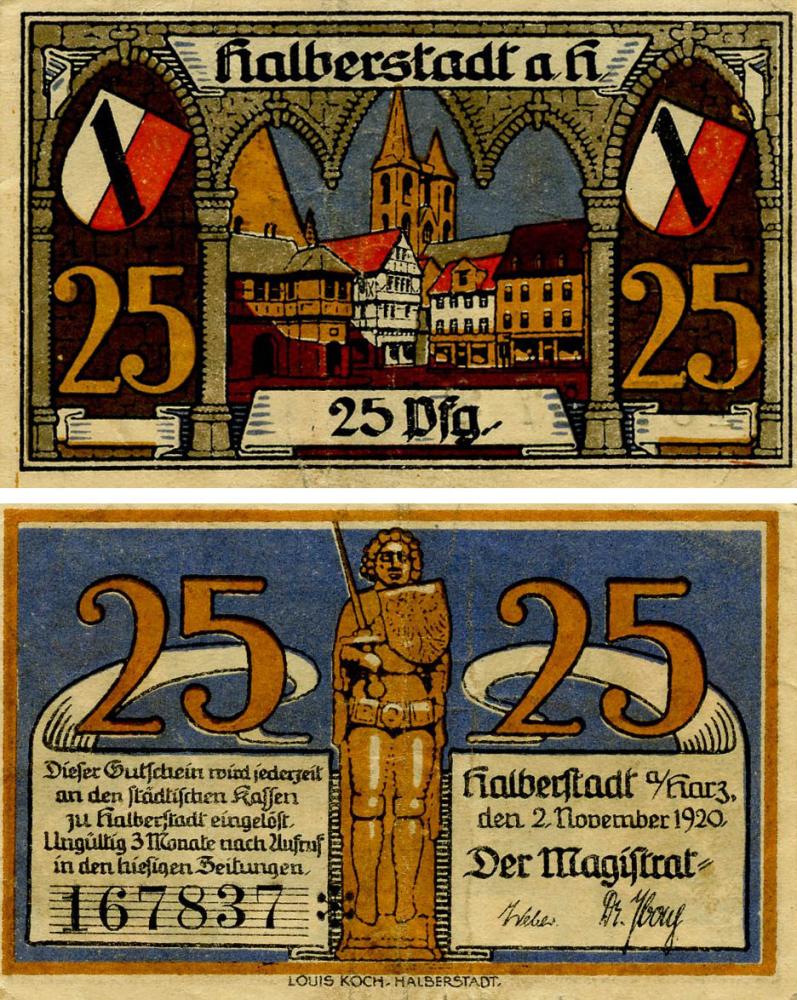 Коллекционная банкнота Германия Нотгельд 25 пфеннигов 1921 F-VF Нойштадт-на-Орле (Б18548)