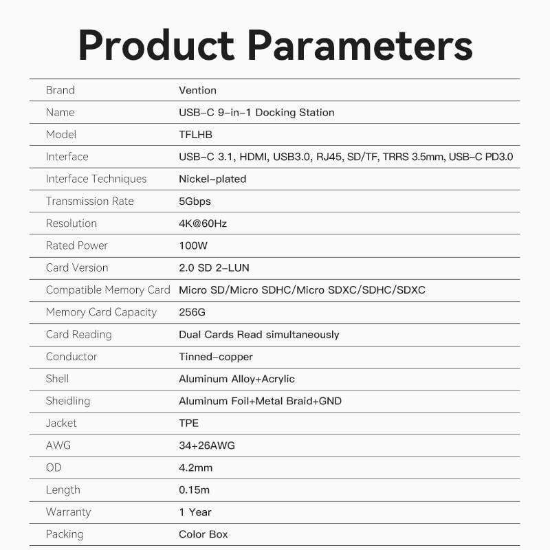 USB-хаб Vention Type-C-3x USB 3.0/5 Гбит/с HDMI 4K 60Hz/Type-C PD 100W/SD/TF карты RJ45 1 Гбит/с 3,5 мм minijack USB-C Черный (TFLHB) - фото 8 USB-хаб Vention Type-C-3x USB 3.0/5 Гбит/с HDMI 4K 60Hz/Type-C PD 100W/SD/TF карты RJ45 1 Гбит/с 3,5 мм minijack USB-C Черный (TFLHB) - фото 8