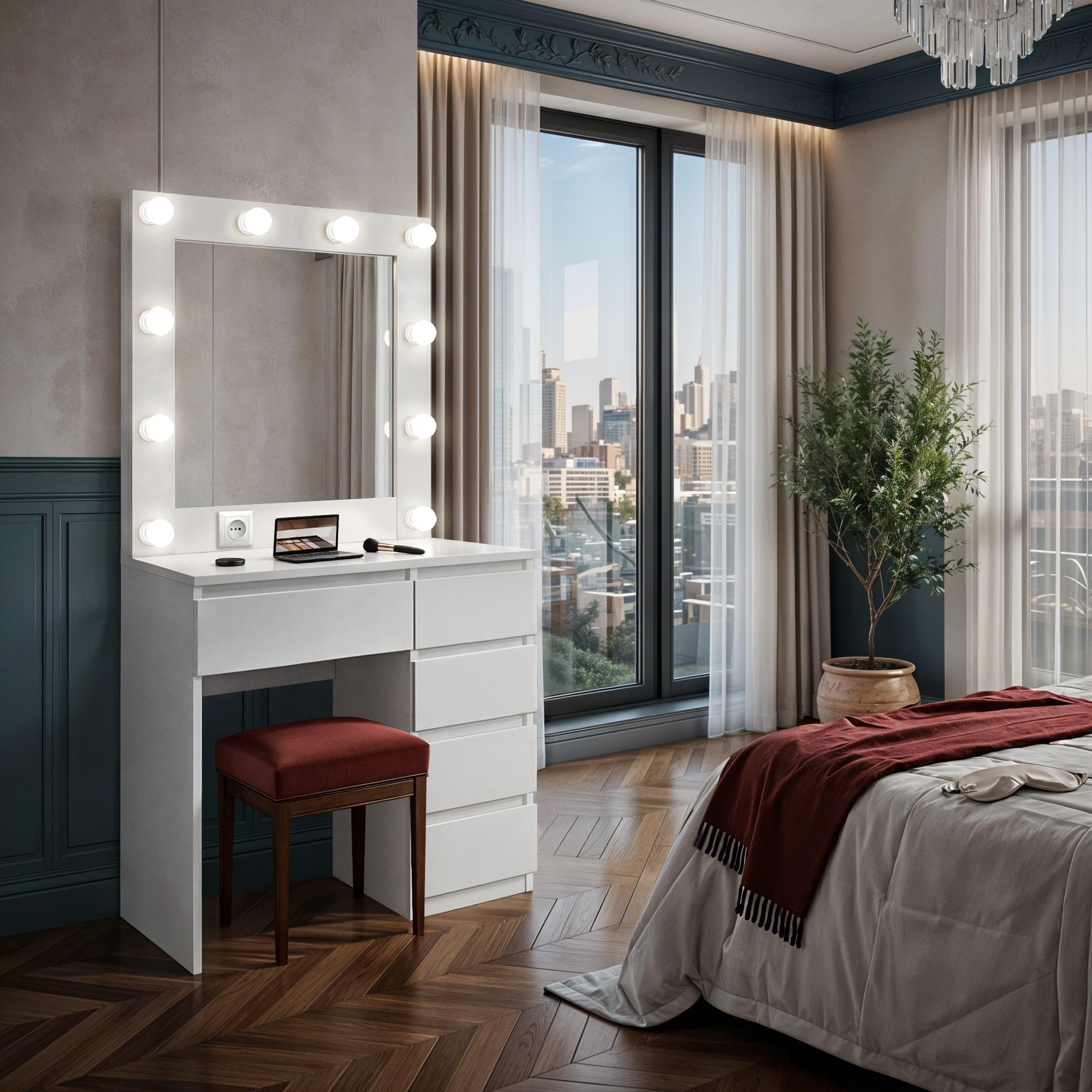 Туалетный столик с лампочками ST5P 800x400x1600 мм Белый