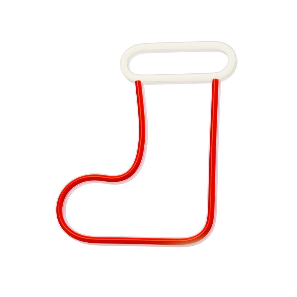 Неоновий світильник настінний декоративний Шкарпетка Санти на батарейках/USB 24х18,5 см (2694137013)