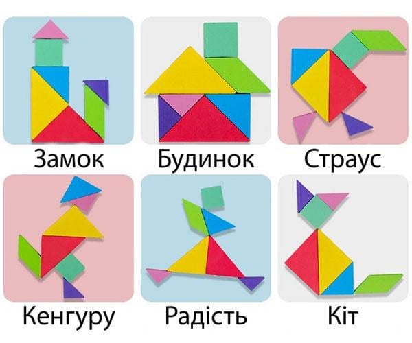 Магнітний деревʼяний танграм у папці із завданнями 7 фігур від 3 років (82453644) - фото 4