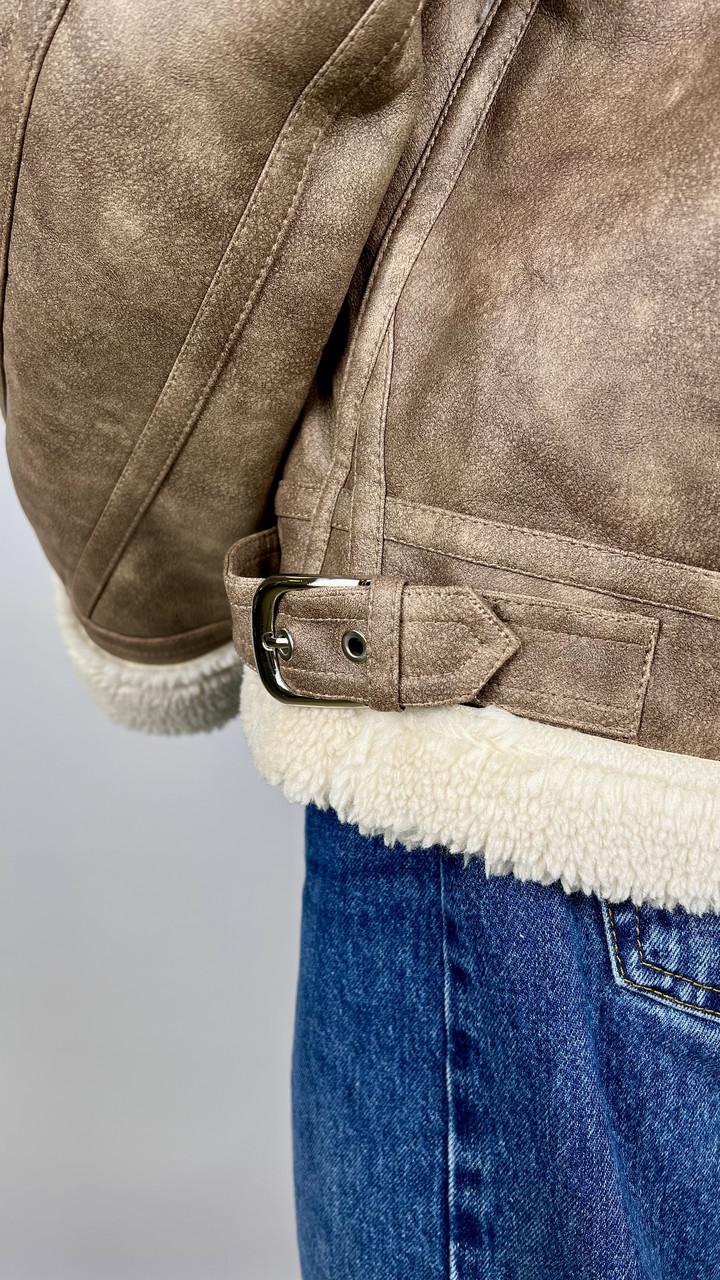 Дубленка женская Бренд #2404-02 M Бежевый (23918473) - фото 5