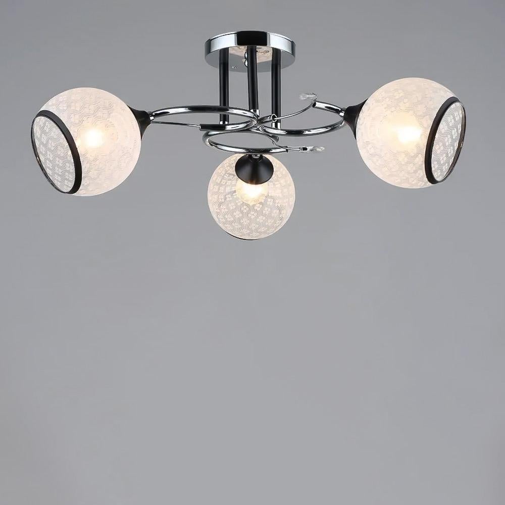 Люстра потолочная Light House SR-19194/3 CH/BK E27 с узором 570х220 мм Хром/Черный/Белый