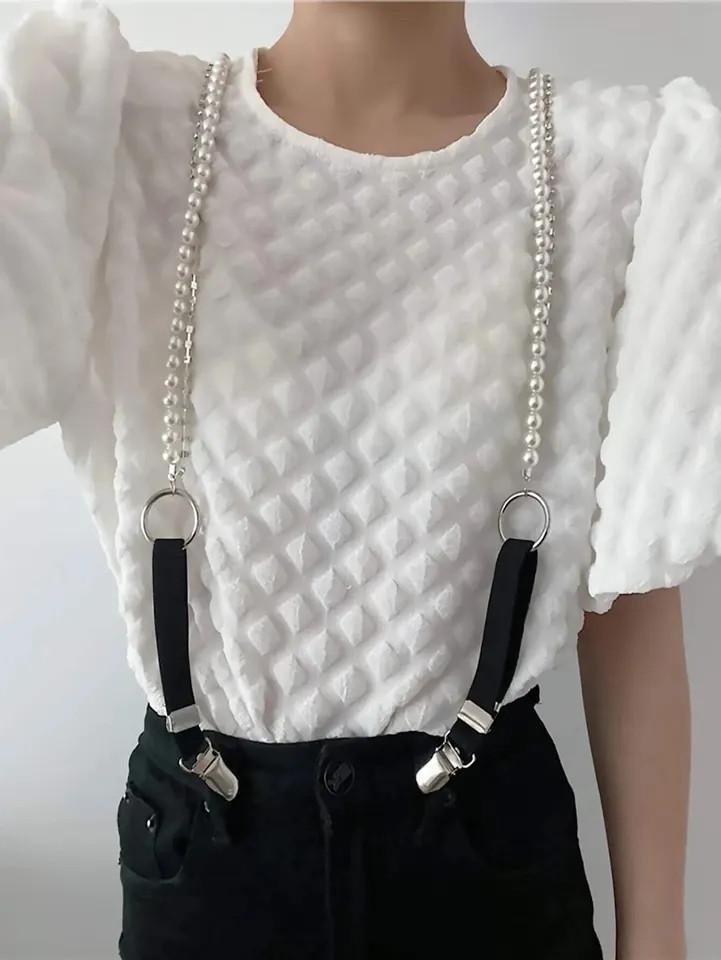 Подтяжки женские с жемчугом и стразами Черный - фото 4 Подтяжки женские с жемчугом и стразами Черный - фото 4